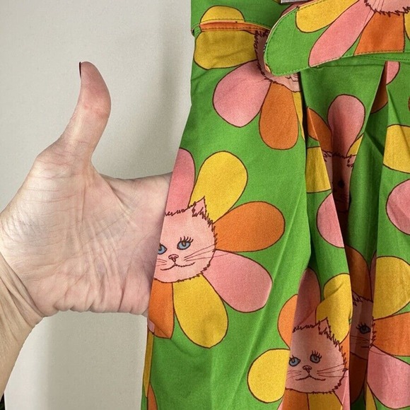 ModCloth Marisol Miro Properly A-line Skirt Flower Kitty Cat Size  12 NWOT - Picture 5 of 8